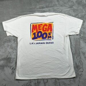 Vintage Mega 100 FM Shirt Men XL White LAs Jammin Oldies Radio Promo Los Angeles